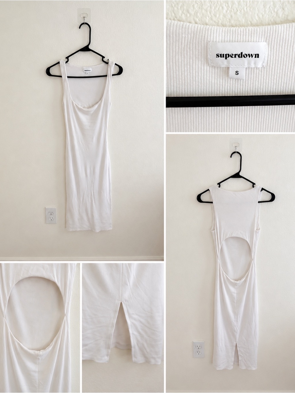 Superdown White Ribbed Open Back Midi Dress Size Small